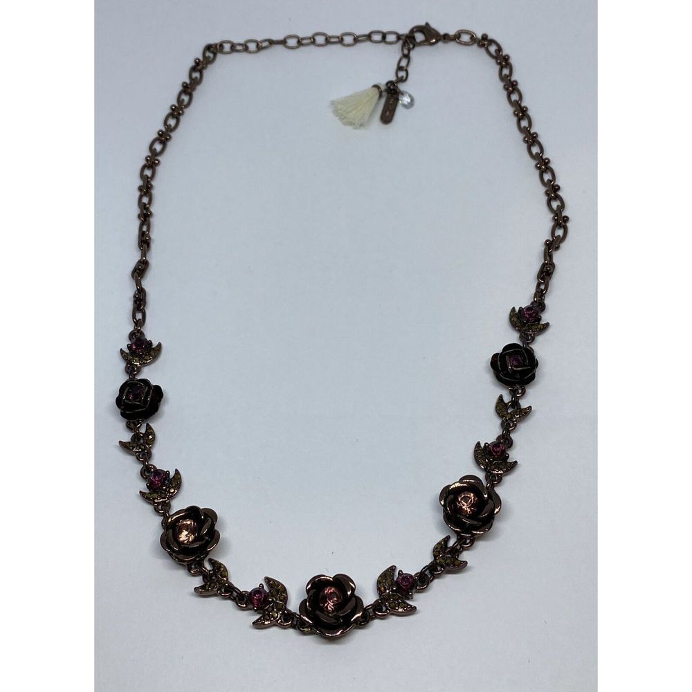 Lonna & Lilly Brown Gold-Tone Burgundy Floral Frontal Necklace Msrp $42 Cp266